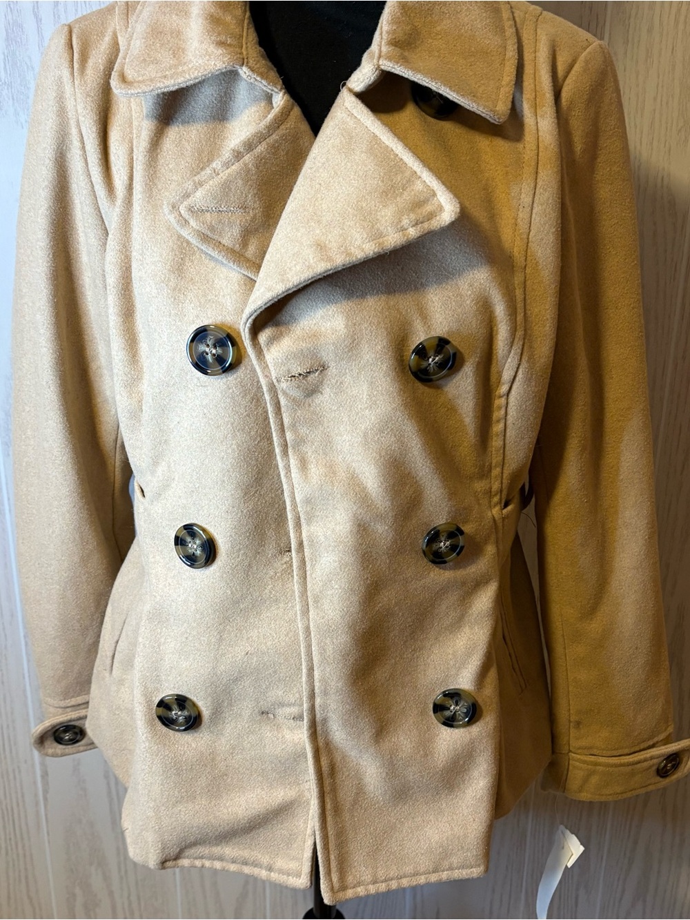 New Women’s Small Classic Tan Double-Breasted Peacoat Small